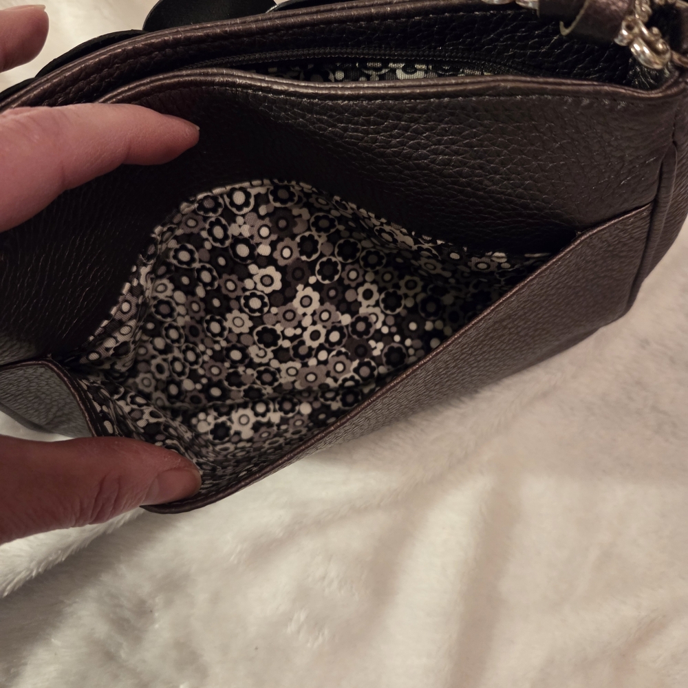 Brighton Metallic Brown Floral Satchel with Beautiful Metal Strap, EUC - Picture 6 of 7